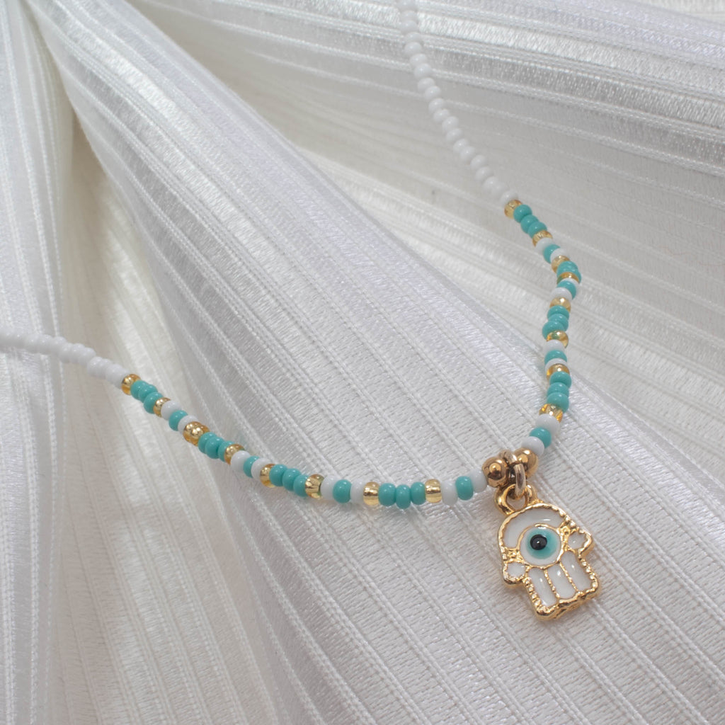 HAMSA EVIL EYE SEED BEABED NECKLACE