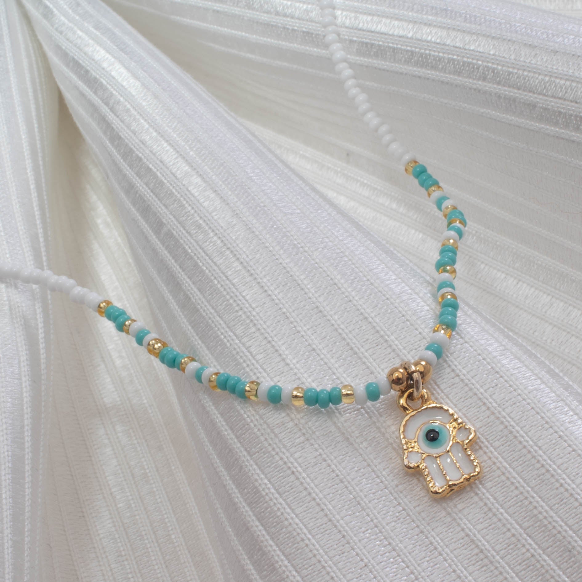 HAMSA EVIL EYE SEED BEABED NECKLACE