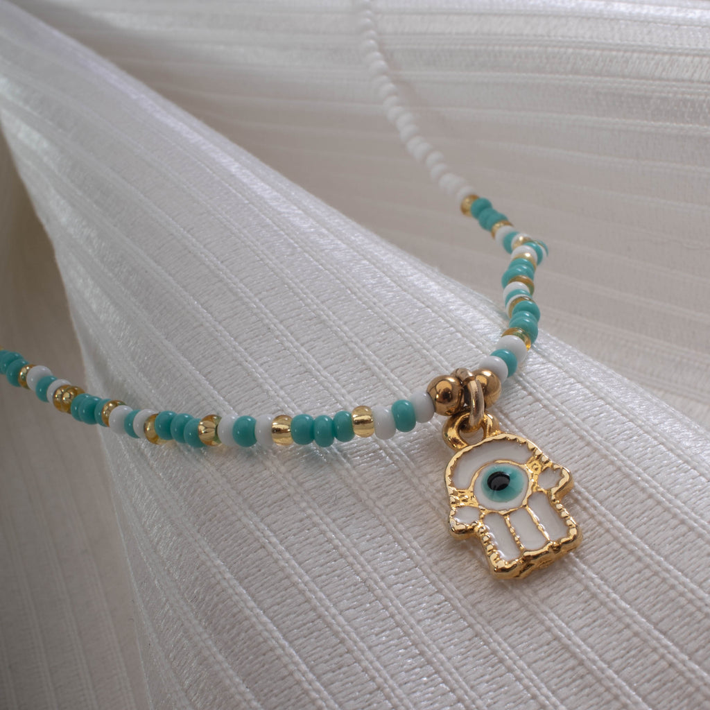 HAMSA EVIL EYE SEED BEABED NECKLACE