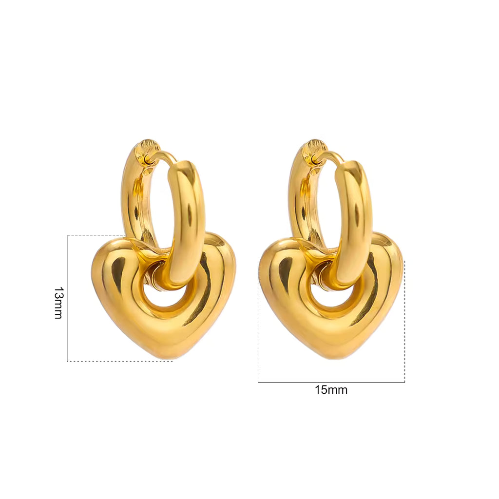 Love for Humanity Heart Hoop Earrings in 14K PVD gold plated stainless steel.